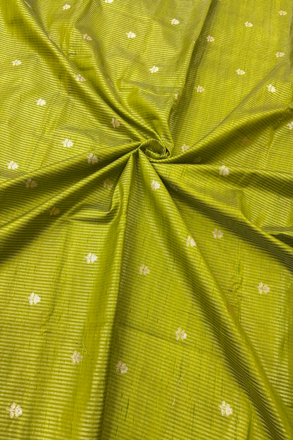 Zari Woven Lines With Motifs On Pure Banaras Raw Silk Fabric