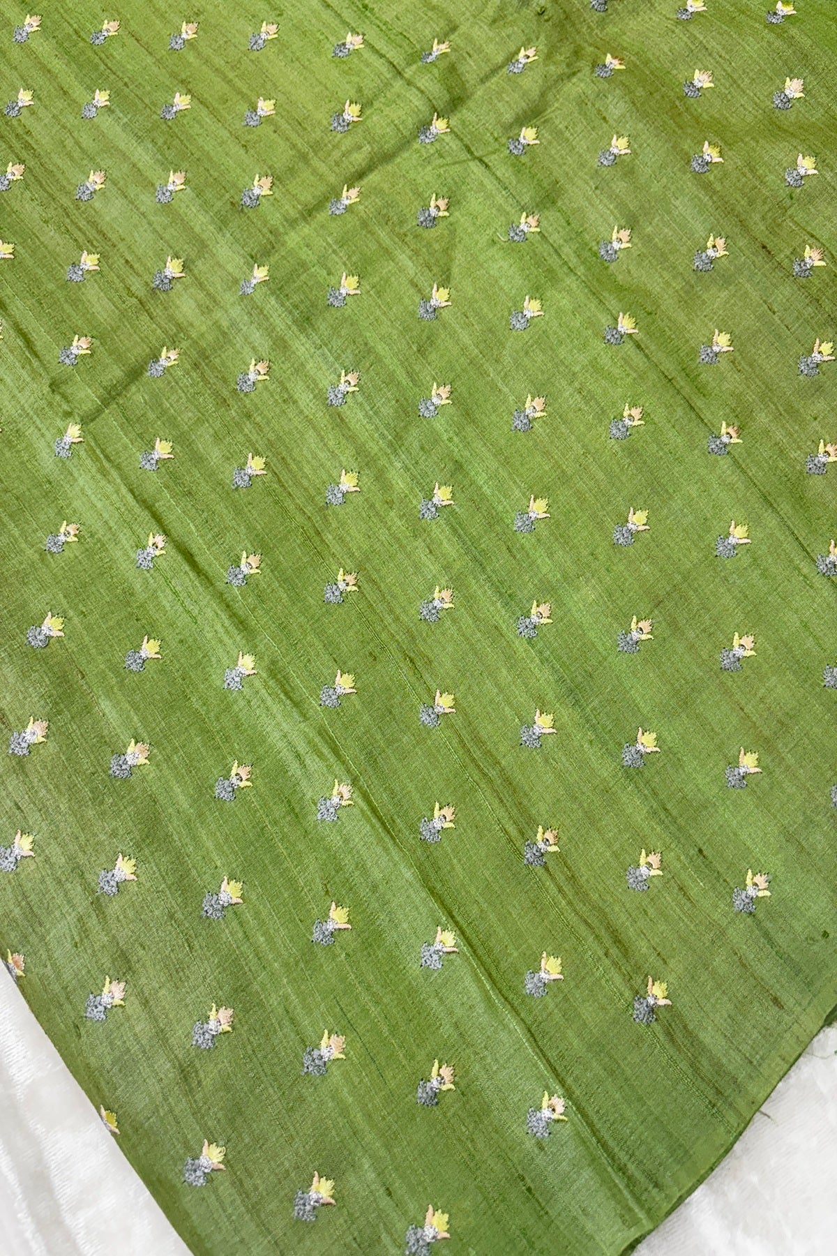 Small Intricate Embroidered Flowers On Pure Desi Tussar Fabric