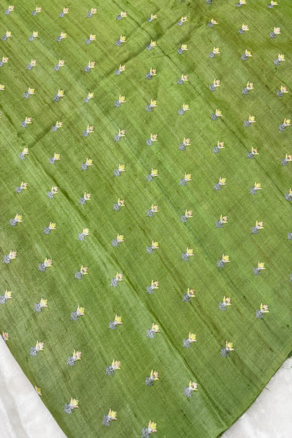 Small Intricate Embroidered Flowers On Pure Desi Tussar Fabric