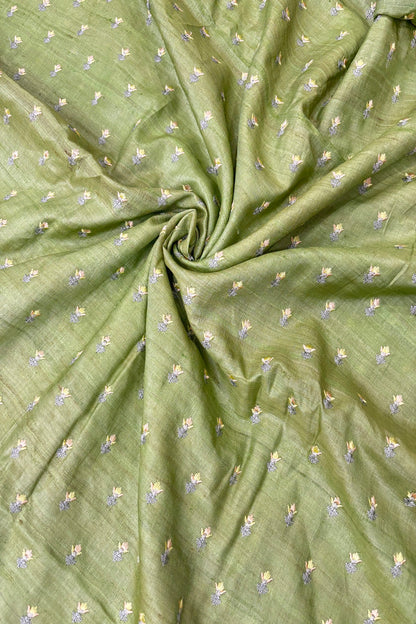 Small Intricate Embroidered Flowers On Pure Desi Tussar Fabric