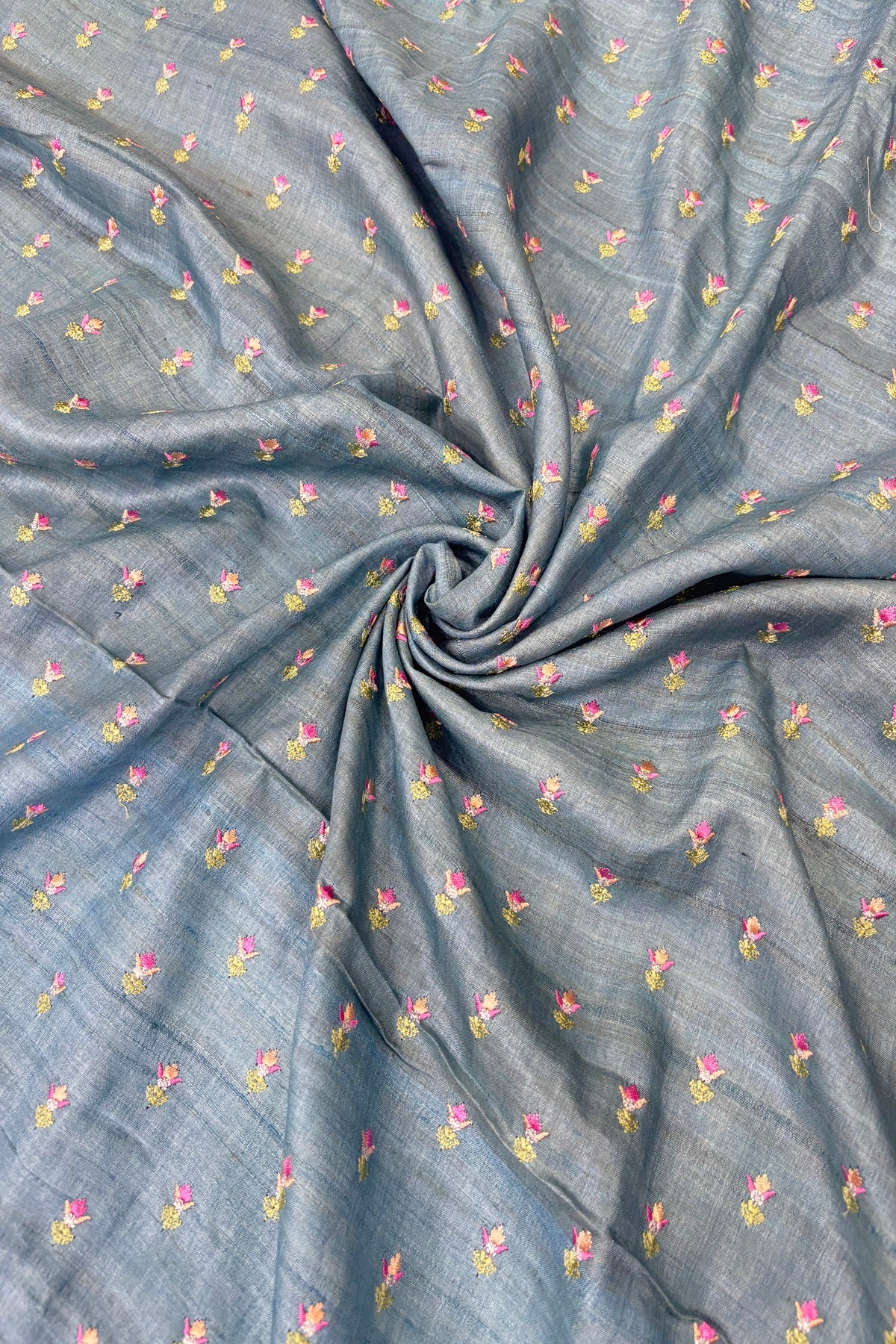 Small Intricate Embroidered Flowers On Pure Desi Tussar Fabric