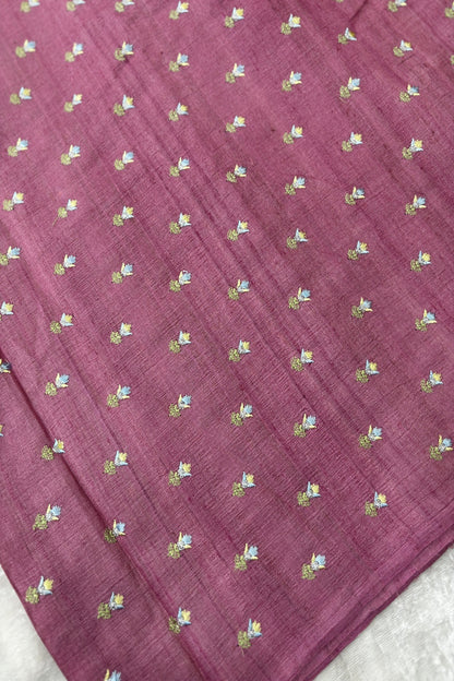 Small Intricate Embroidered Flowers On Pure Desi Tussar Fabric