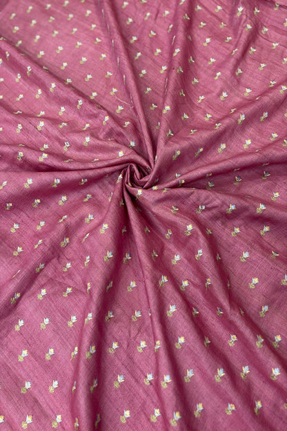Small Intricate Embroidered Flowers On Pure Desi Tussar Fabric