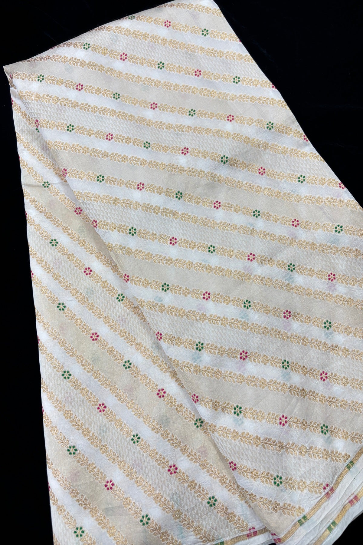 Fusion Of Zari With Meenakari Floral Cross Woven Banaras Silk & Tissue Dyeable Fabric