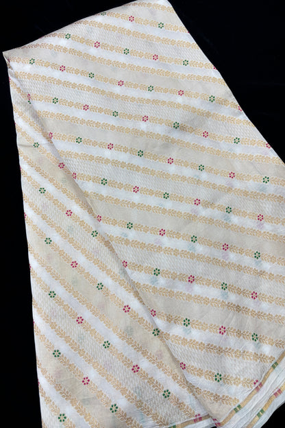 Fusion Of Zari With Meenakari Floral Cross Woven Banaras Silk & Tissue Dyeable Fabric