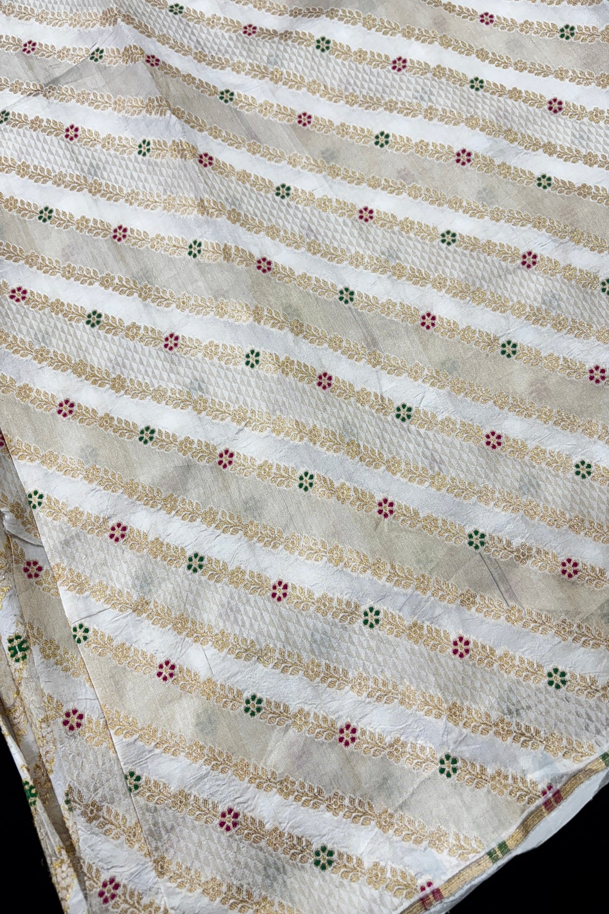 Fusion Of Zari With Meenakari Floral Cross Woven Banaras Silk & Tissue Dyeable Fabric