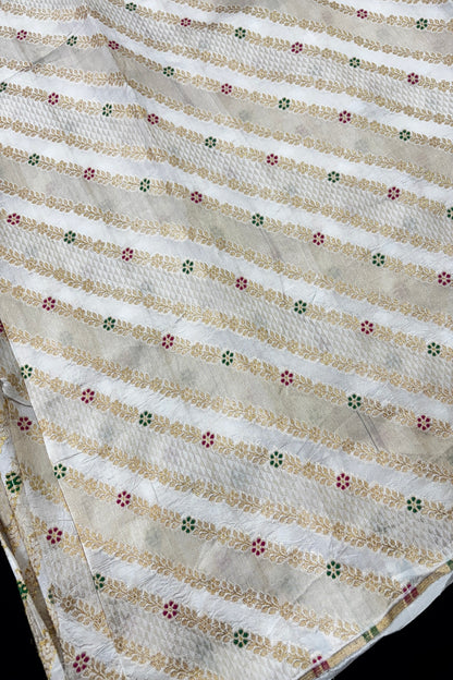 Fusion Of Zari With Meenakari Floral Cross Woven Banaras Silk & Tissue Dyeable Fabric