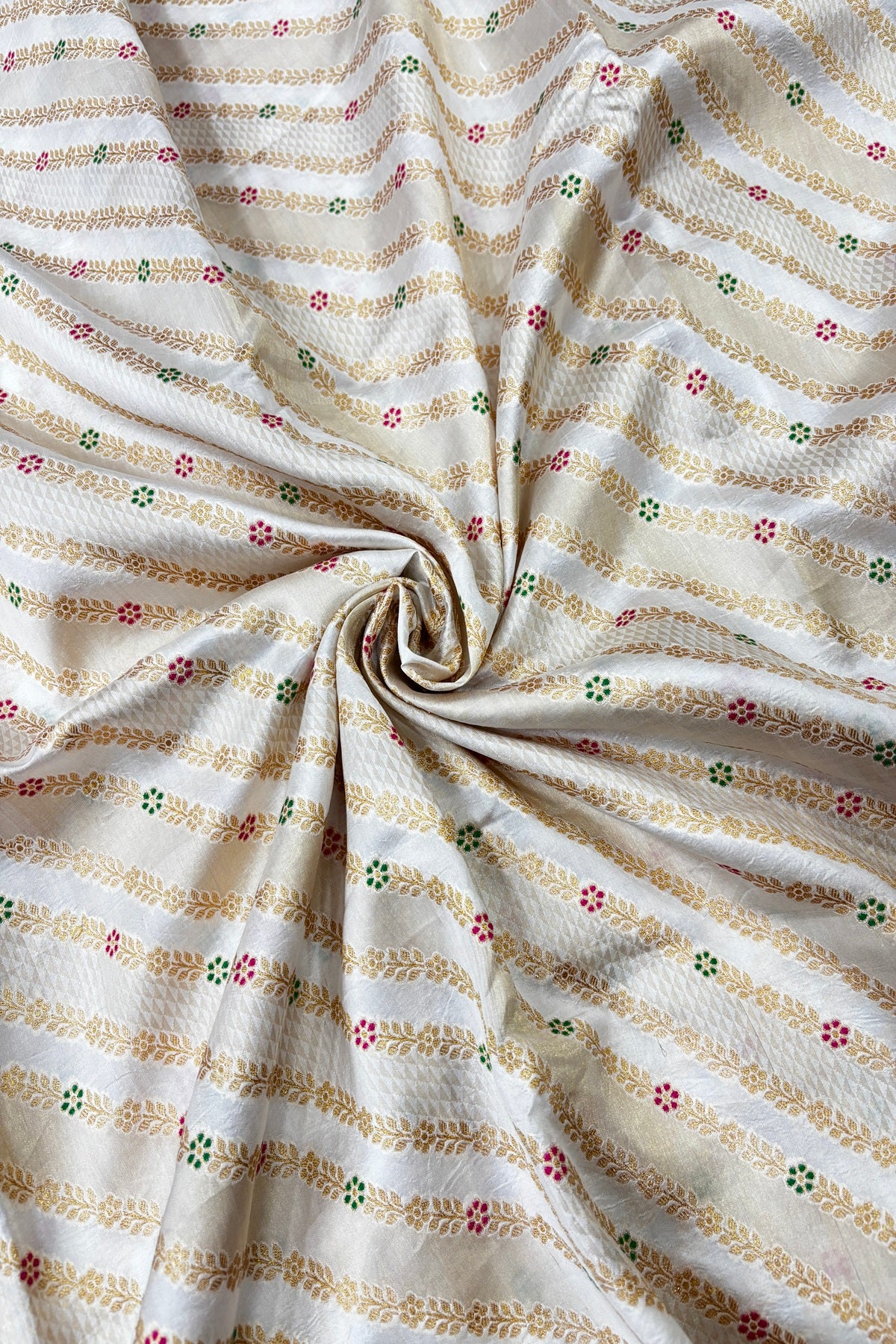 Fusion Of Zari With Meenakari Floral Cross Woven Banaras Silk & Tissue Dyeable Fabric