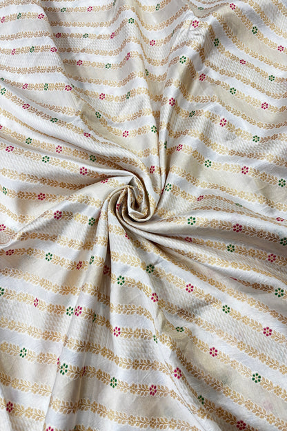 Fusion Of Zari With Meenakari Floral Cross Woven Banaras Silk & Tissue Dyeable Fabric