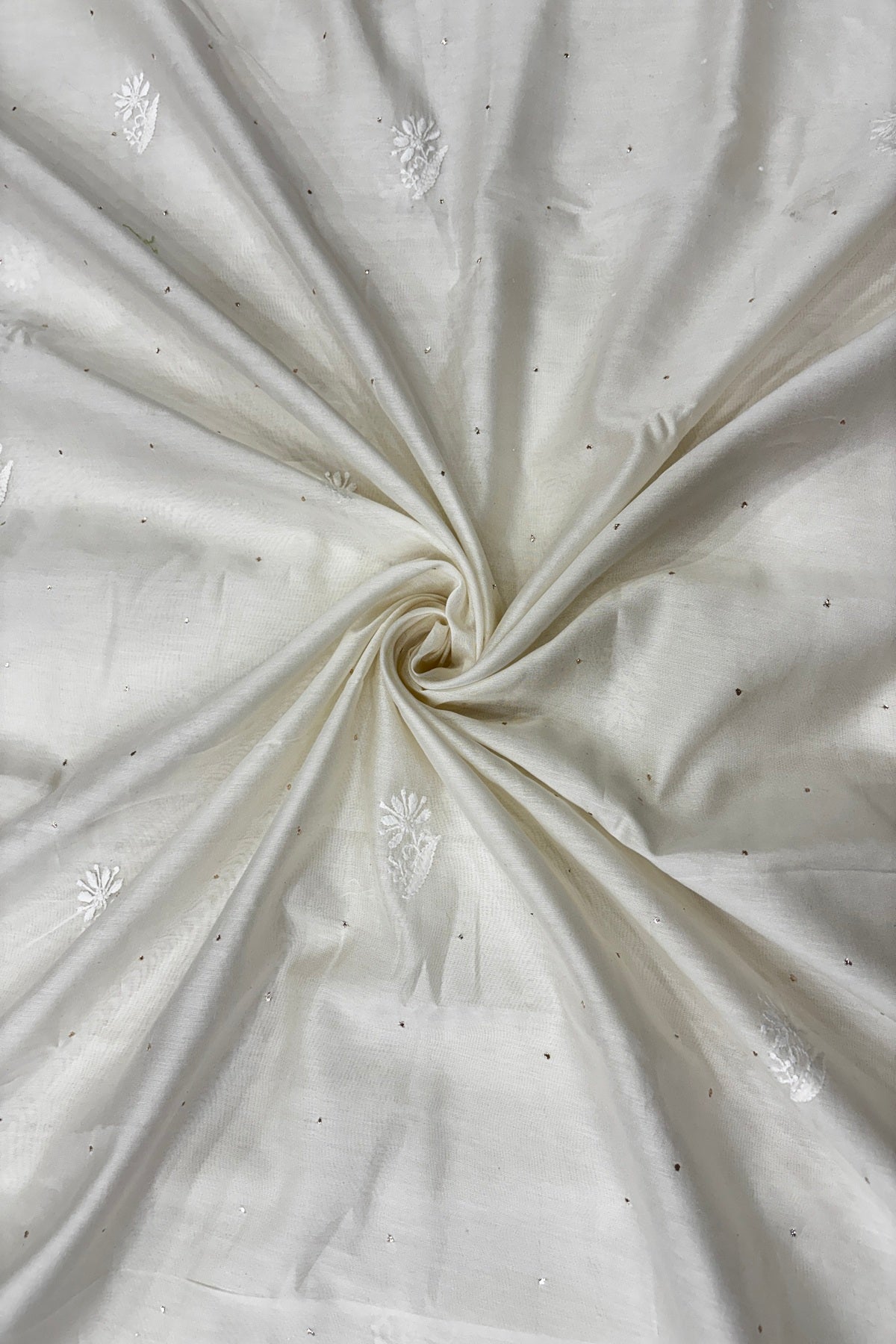 Pure Chanderi White Dyeable Fabric With Chikankari Flowers & Scattered Mukaish Works