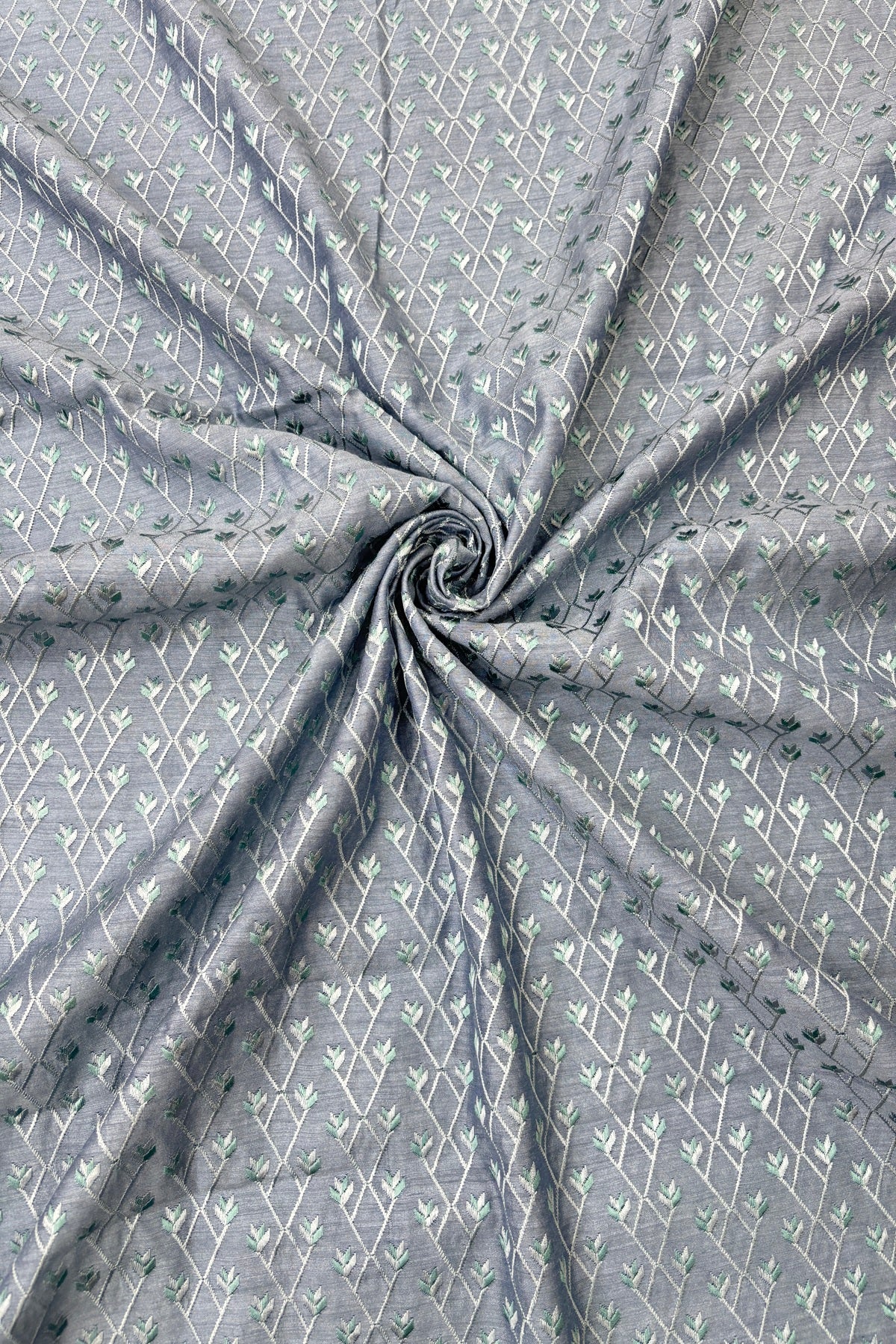 Pure Munga Silk Cross Designs Embroidered Fabric  With Dual Shaded Threads