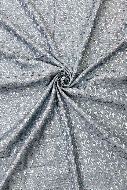 Pure Munga Silk Cross Designs Embroidered Fabric  With Dual Shaded Threads