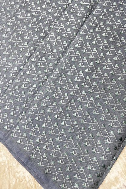 Pure Munga Silk Cross Designs Embroidered Fabric  With Dual Shaded Threads