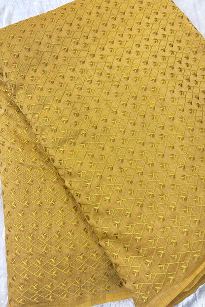 Pure Munga Silk Cross Designs Embroidered Fabric  With Dual Shaded Threads