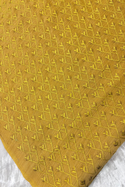 Pure Munga Silk Cross Designs Embroidered Fabric  With Dual Shaded Threads