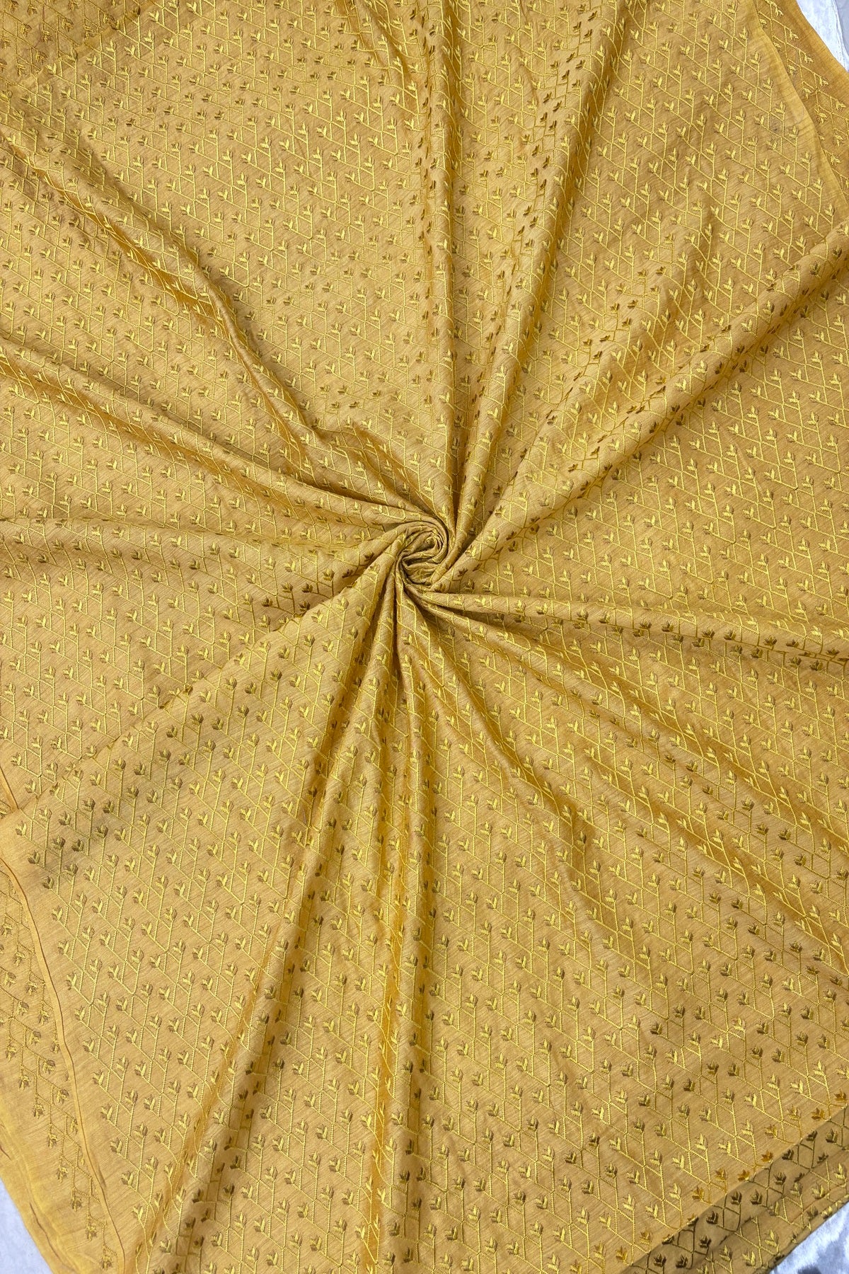 Pure Munga Silk Cross Designs Embroidered Fabric  With Dual Shaded Threads