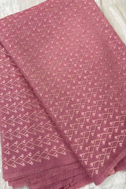 Pure Munga Silk Cross Designs Embroidered Fabric  With Dual Shaded Threads
