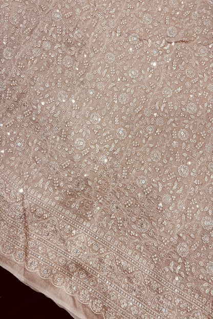 Chikankari Style Embroidered With Sequins Embelished Pure Falling Rawsilk Fabric