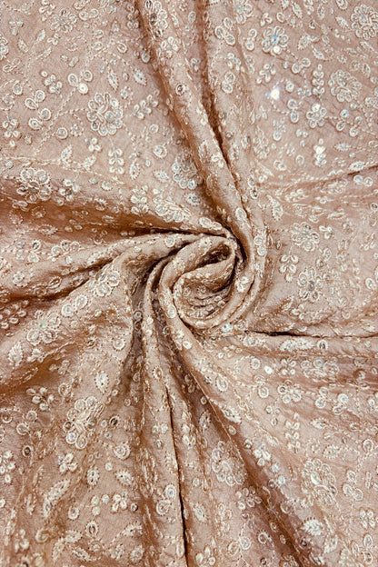 Chikankari Style Embroidered With Sequins Embelished Pure Falling Rawsilk Fabric