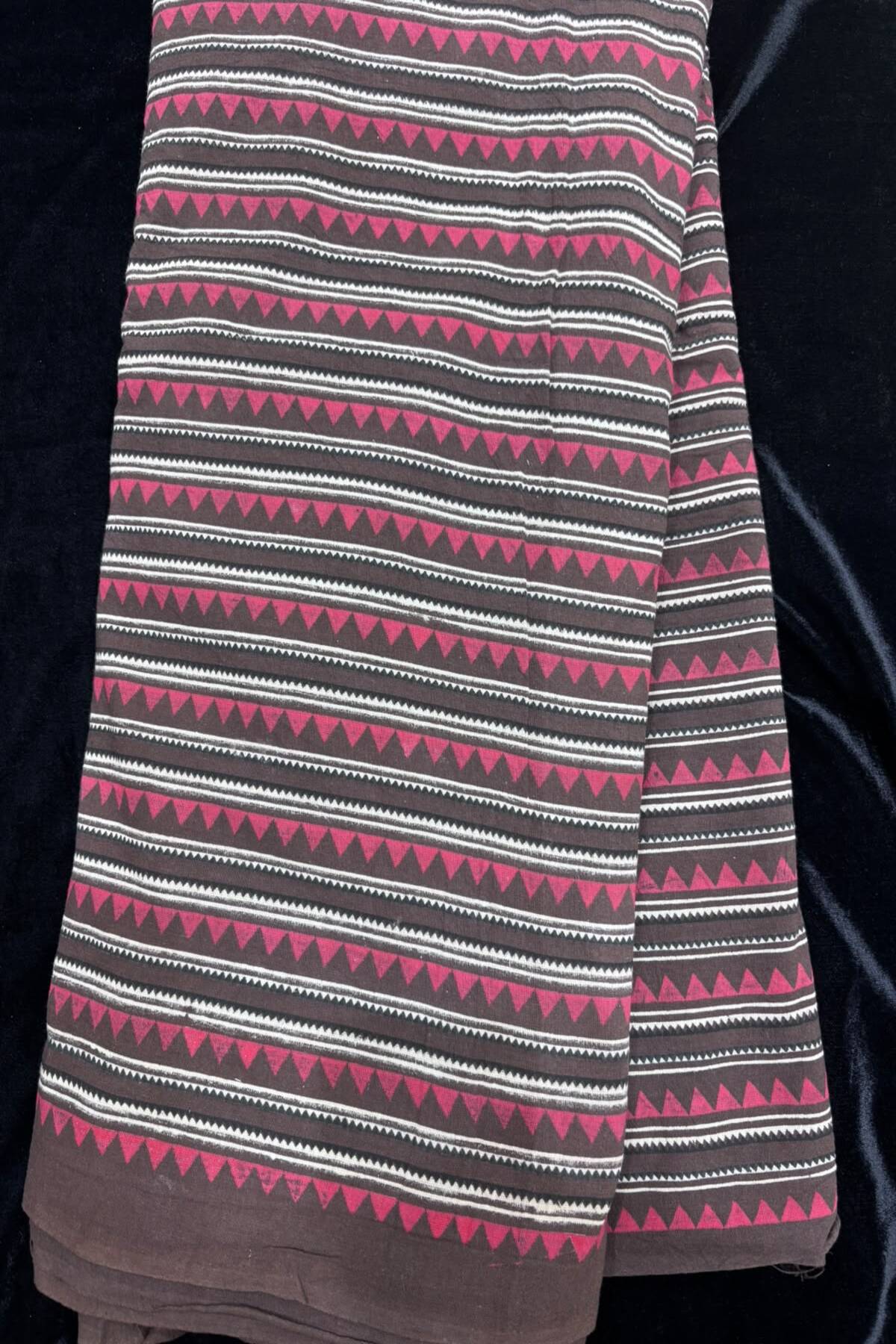 Temple Border Ajrak Handblocked Printed Pure Cotton Fabric
