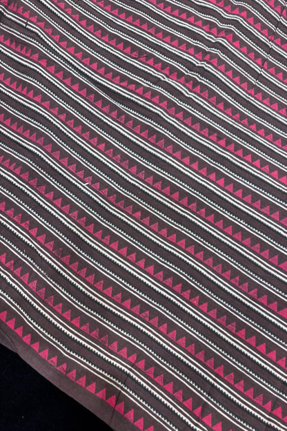 Temple Border Ajrak Handblocked Printed Pure Cotton Fabric