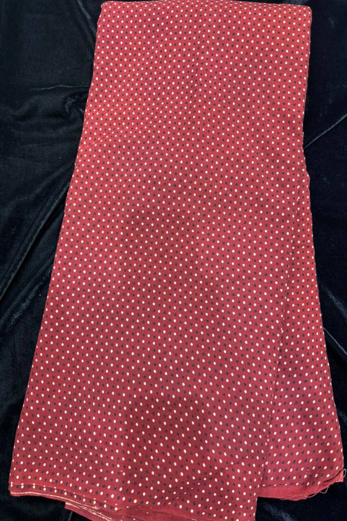 Pin Dots Ajrak Handloom Block Printed Pure Cotton Fabric