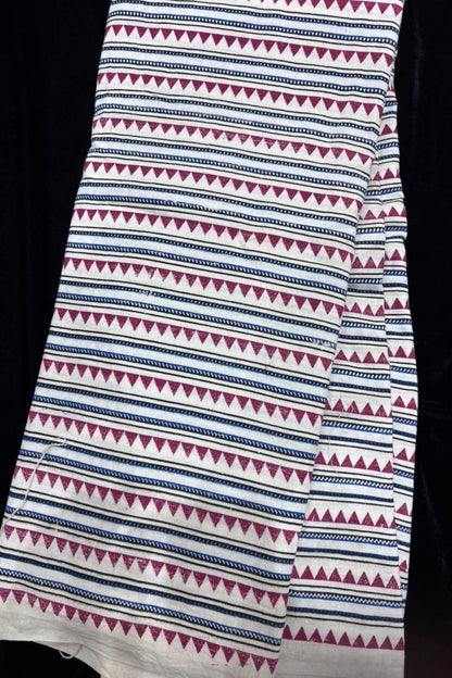 Temple Border Ajrak Handblocked Printed Pure Cotton Fabric