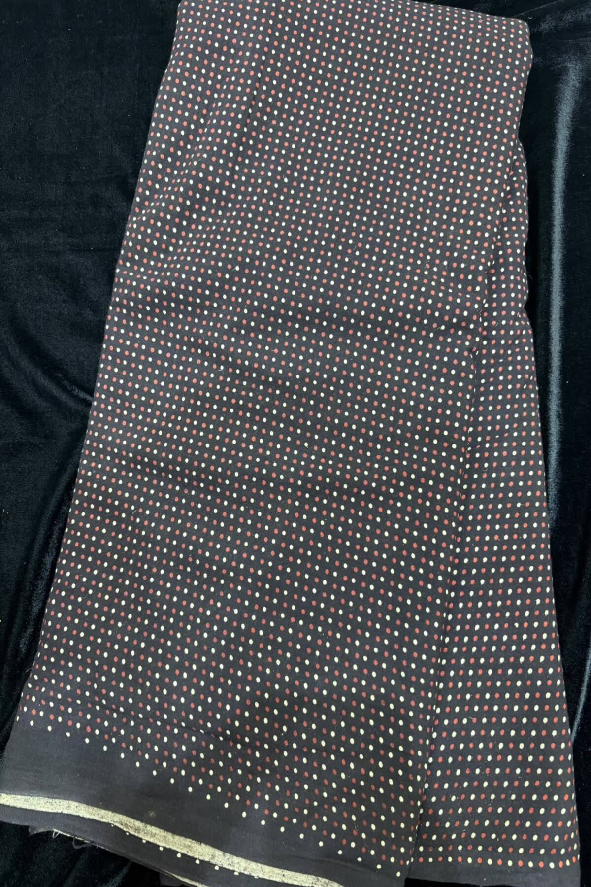 Pin Dots Ajrak Handloom Block Printed Pure Cotton Fabric