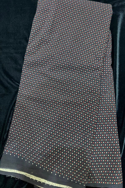 Pin Dots Ajrak Handloom Block Printed Pure Cotton Fabric