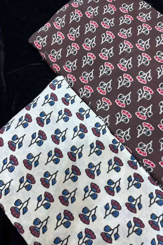 Spring Floral Motif Ajrak Handblocked Printed Pure Cotton Fabrics