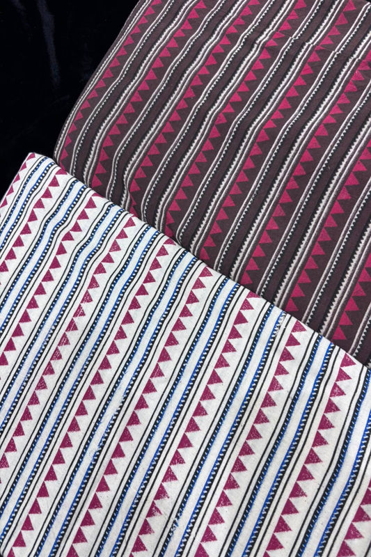 Temple Border Ajrak Handblocked Printed Pure Cotton Fabric