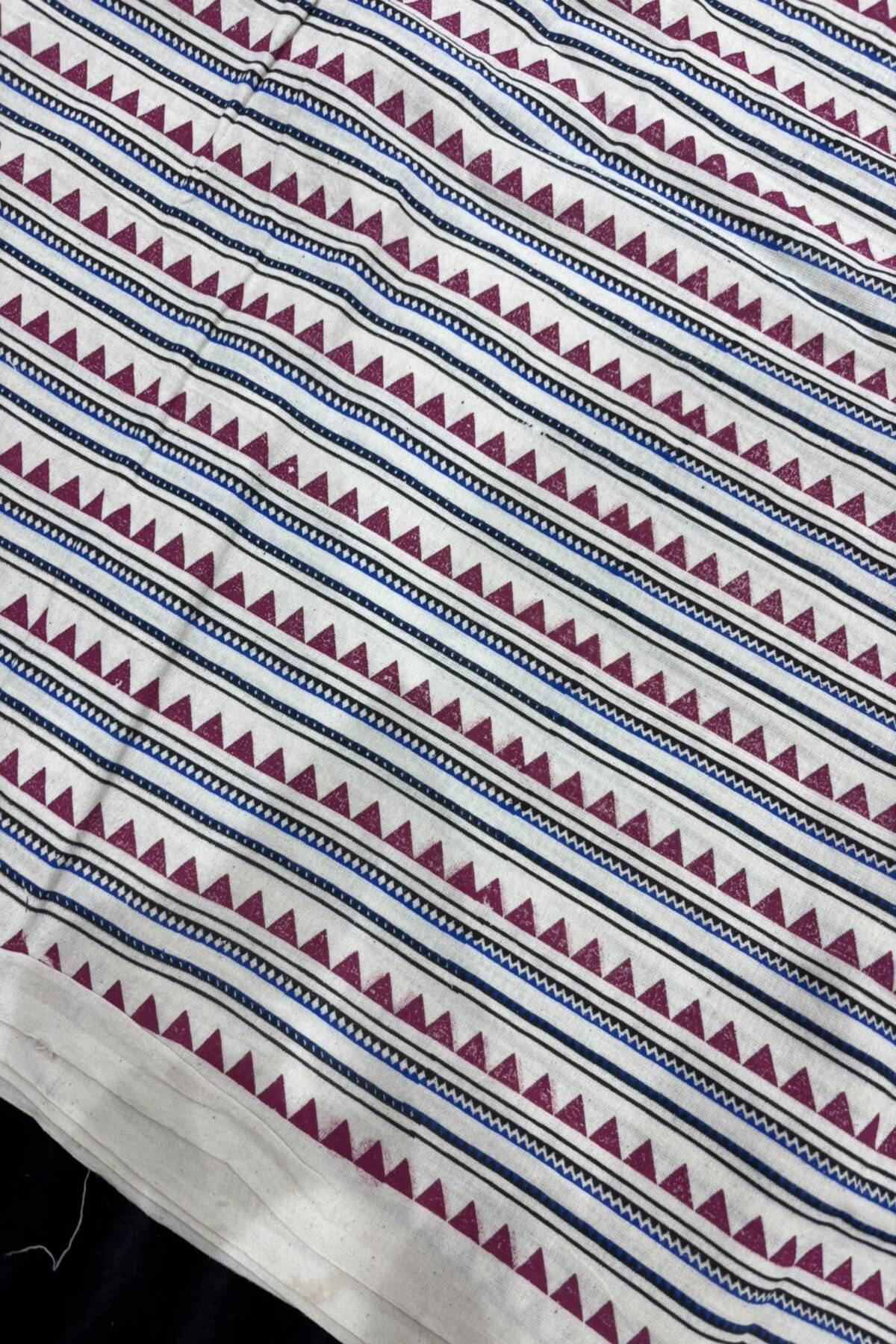 Temple Border Ajrak Handblocked Printed Pure Cotton Fabric