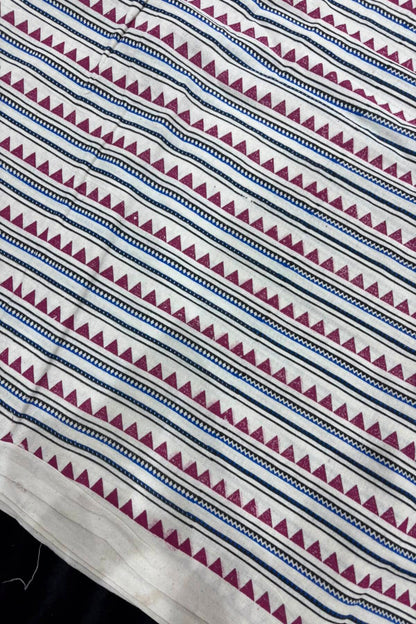 Temple Border Ajrak Handblocked Printed Pure Cotton Fabric