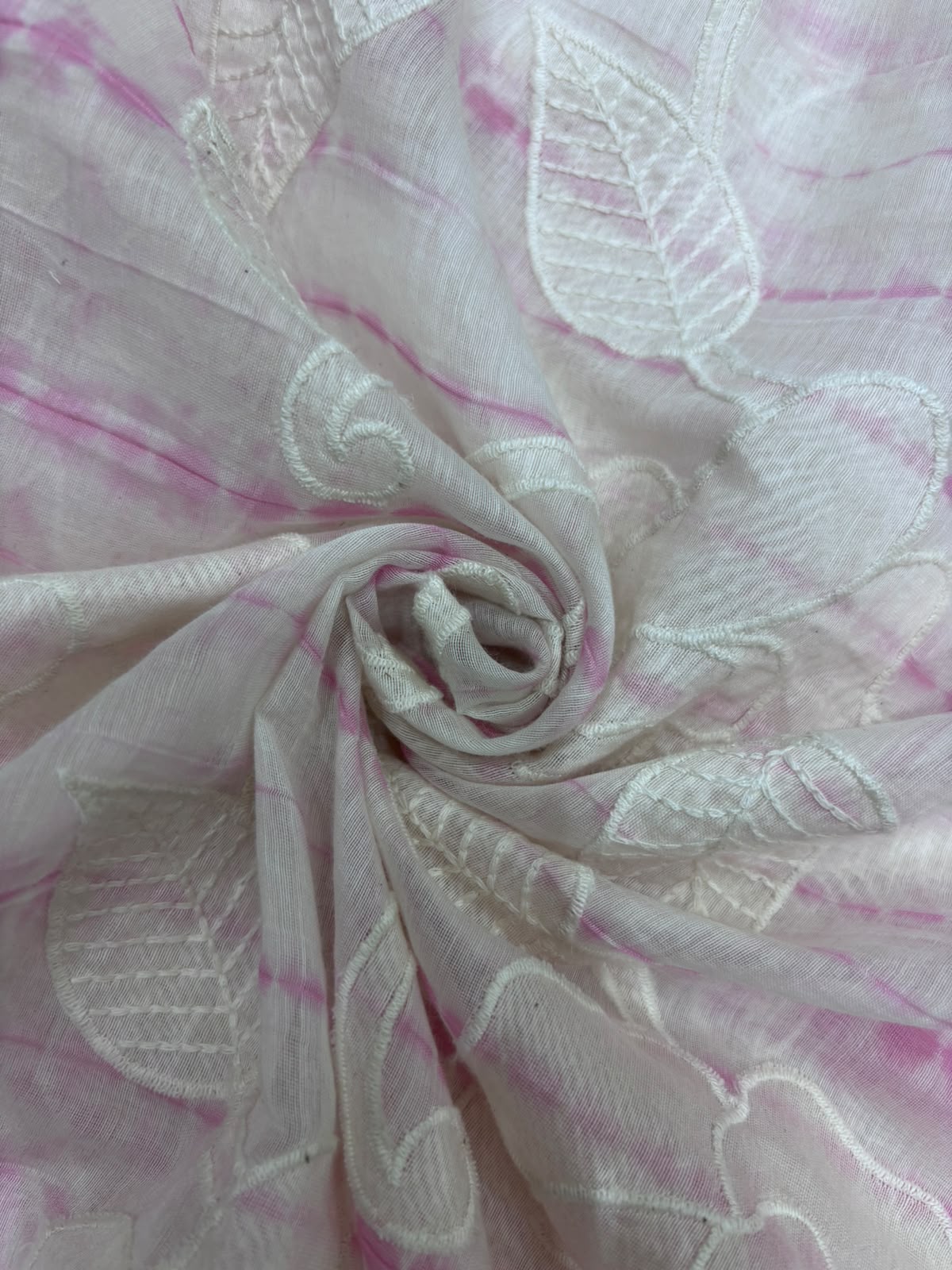 Shibori Dyed With Floral Applique Worked Pure Mul Chanderi Fabric