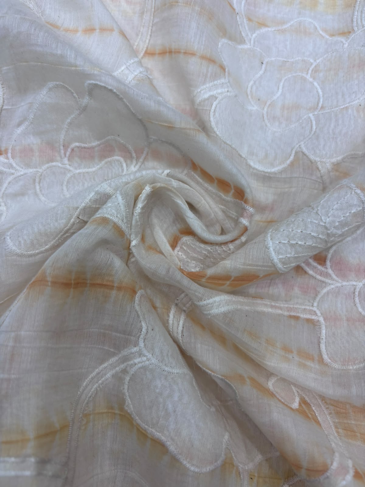 Shibori Dyed With Floral Applique Worked Pure Mul Chanderi Fabric