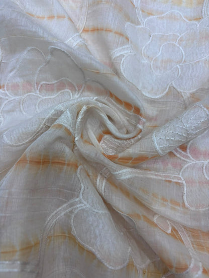 Shibori Dyed With Floral Applique Worked Pure Mul Chanderi Fabric