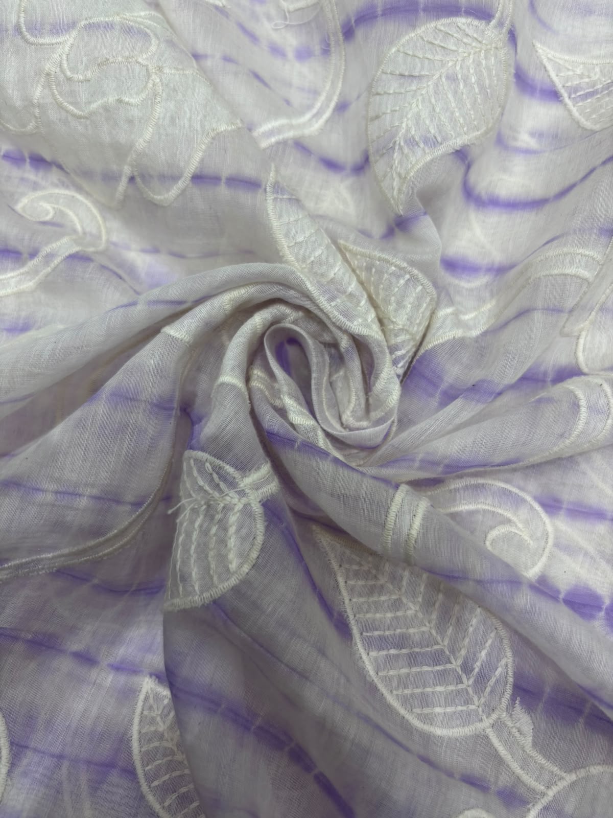 Shibori Dyed With Floral Applique Worked Pure Mul Chanderi Fabric