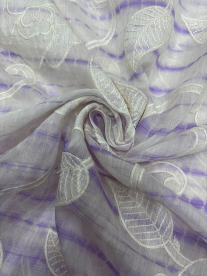 Shibori Dyed With Floral Applique Worked Pure Mul Chanderi Fabric