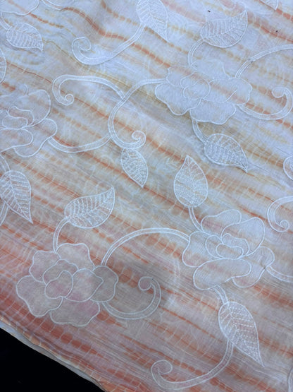 Shibori Dyed With Floral Applique Worked Pure Mul Chanderi Fabric