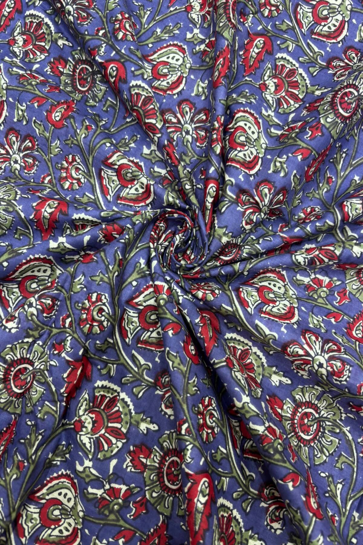 Kalamkari Inspired Hand Block Printed Pure Cotton Fabric
