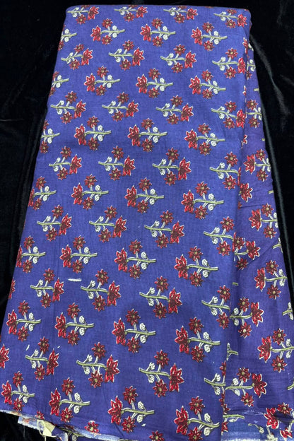 Fleur De Lis Inspired Kalamkari Hand Block Printed Pure Cotton Fabric