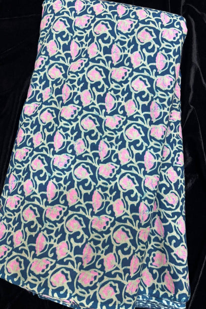 Inverted Flower Cups Hand Block Printed Pure Cotton Fabric