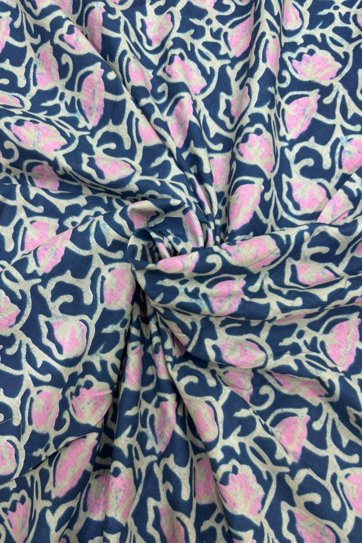 Inverted Flower Cups Hand Block Printed Pure Cotton Fabric