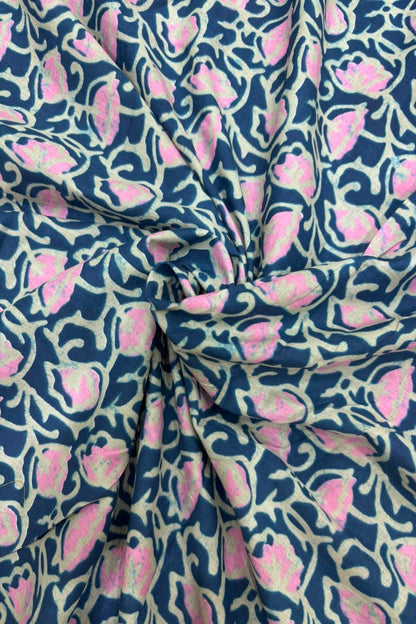 Inverted Flower Cups Hand Block Printed Pure Cotton Fabric