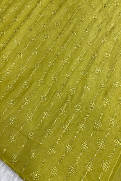 Lemon Yellow Crosstich Work Highlighted With Sequins & Mirror Falling Rawsilk Fabric