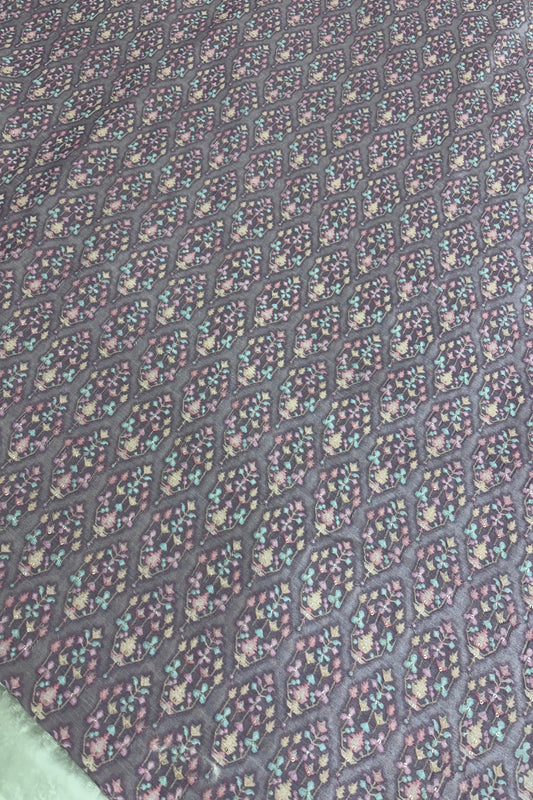 Soft Lillac Mughal Motifs Embroidered & Highlighted With Sequins Rawsilk fabric