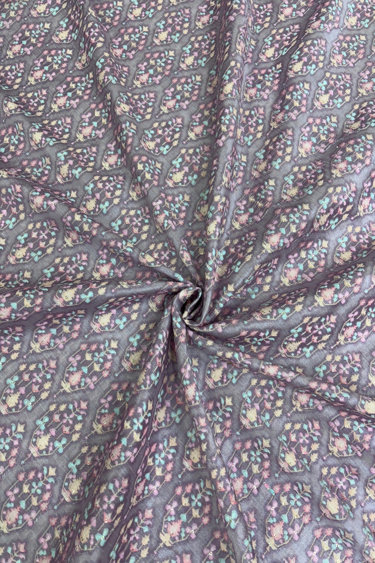 Soft Lillac Mughal Motifs Embroidered & Highlighted With Sequins Rawsilk fabric