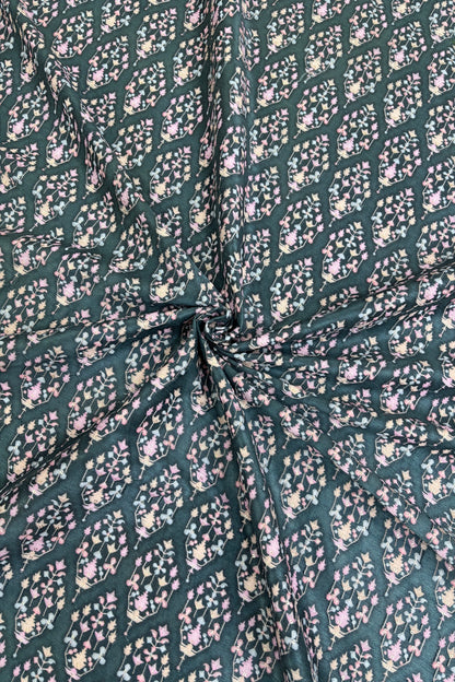 Charcoal Grey Mughal Motifs Embroidered & Highlighted With Sequins Rawsilk fabric