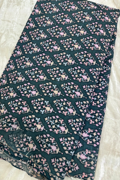 Charcoal Grey Mughal Motifs Embroidered & Highlighted With Sequins Rawsilk fabric