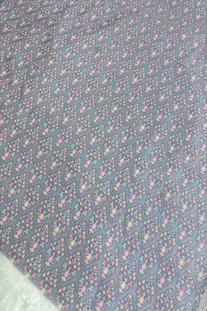 Light Grey Mughal Motifs Embroidered & Highlighted With Sequins Rawsilk fabric